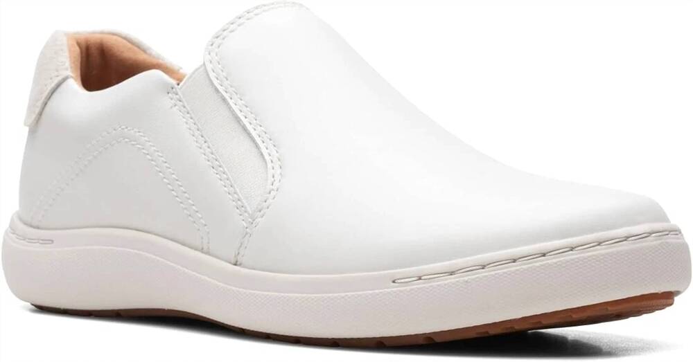 NEW CLARKS women's nalle stride sneakers in white leather